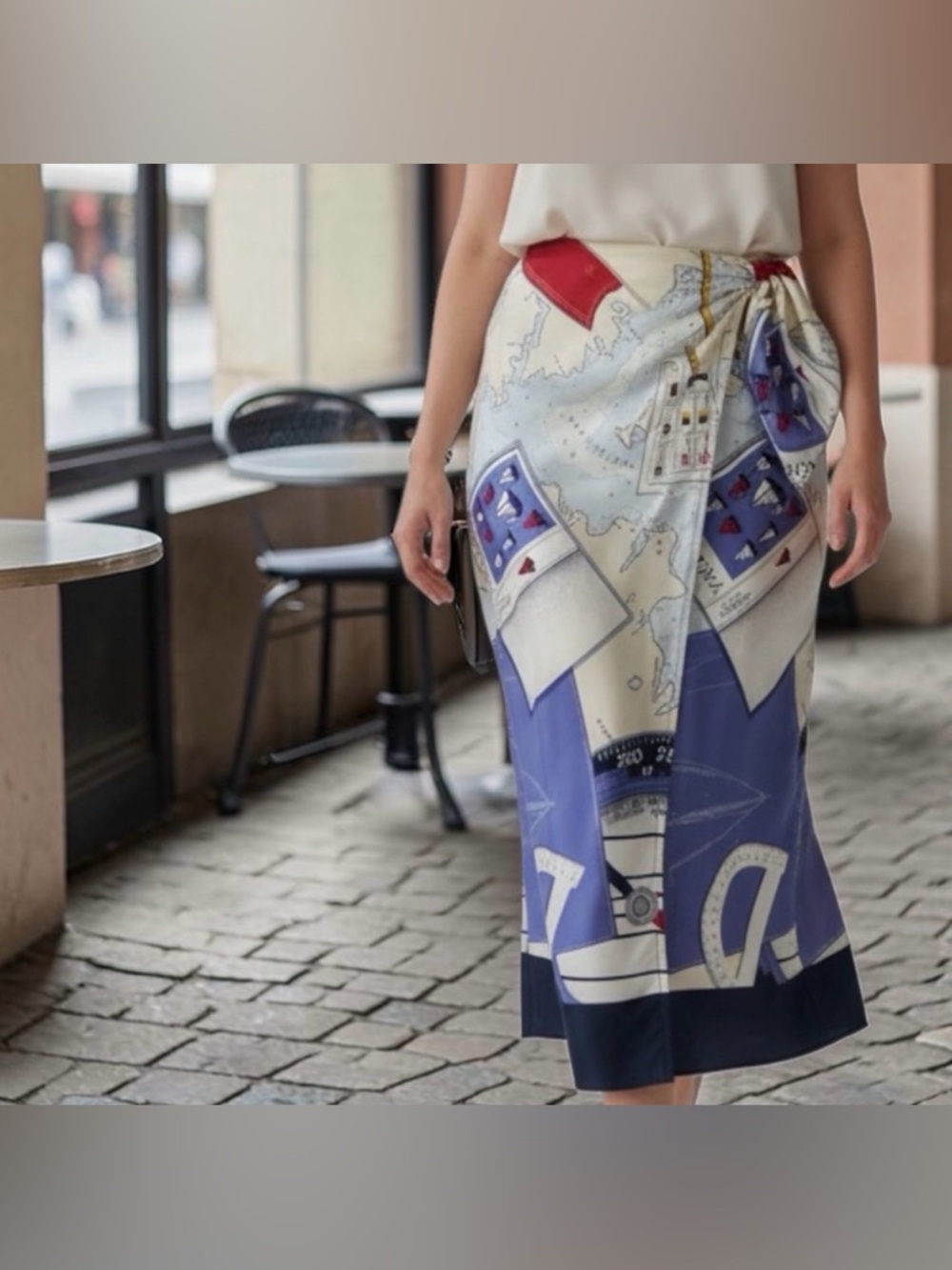 Ralph Lauren Silk Wrap Skirt Nautical Navy Vintage 90s Midi Pencil Scarf Print 4